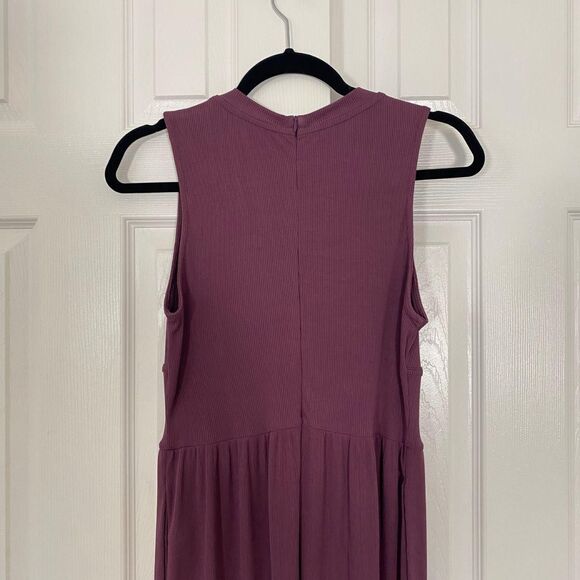 Cider Soft Purple Ribbed Solid Sleeveless Wide Leg Flare Elegant Jumpsuit M - Picture 6 of 7